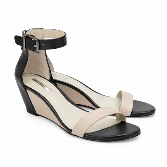BCBGeneration Shoes - BCBG Vincent Two-Tone Wedge Sandals Nude Black Size 8.5